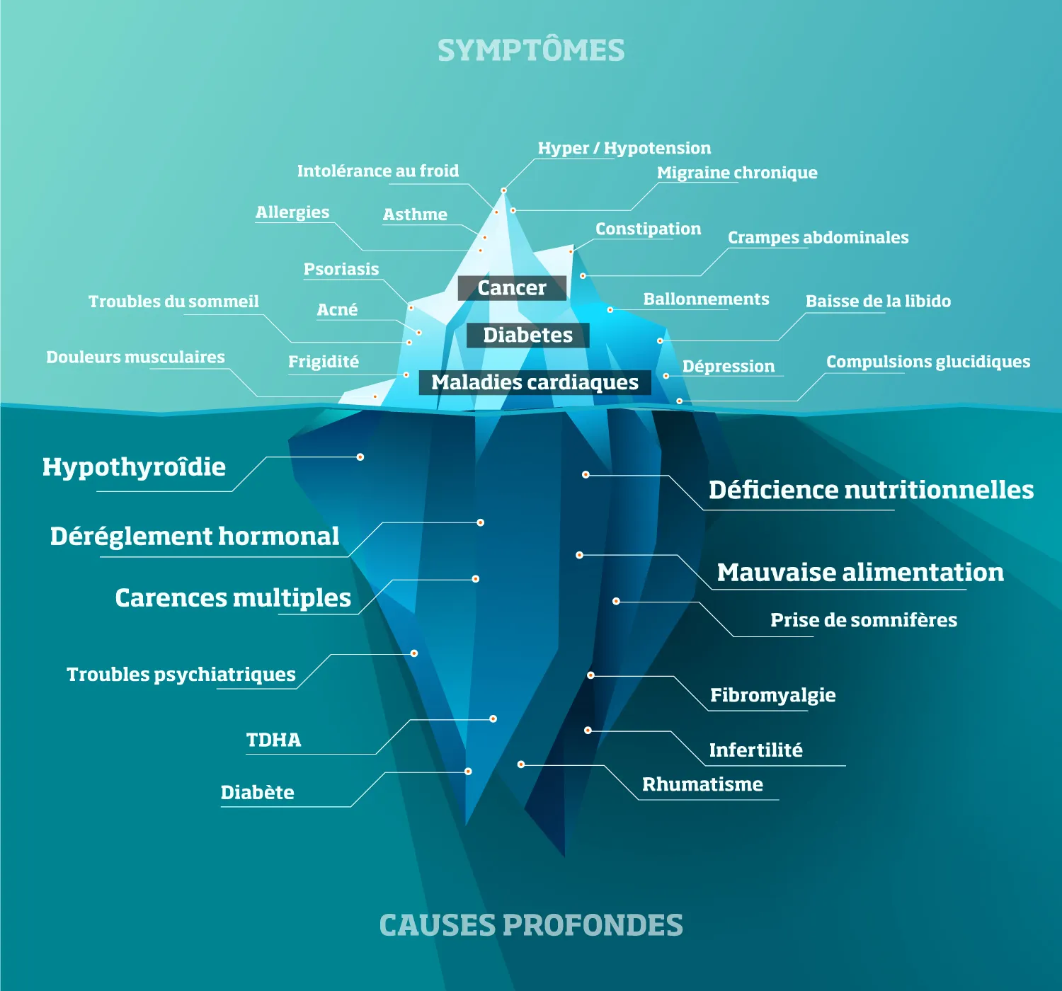 Iceberg médécine fonctionnelle : causes et symptômes 